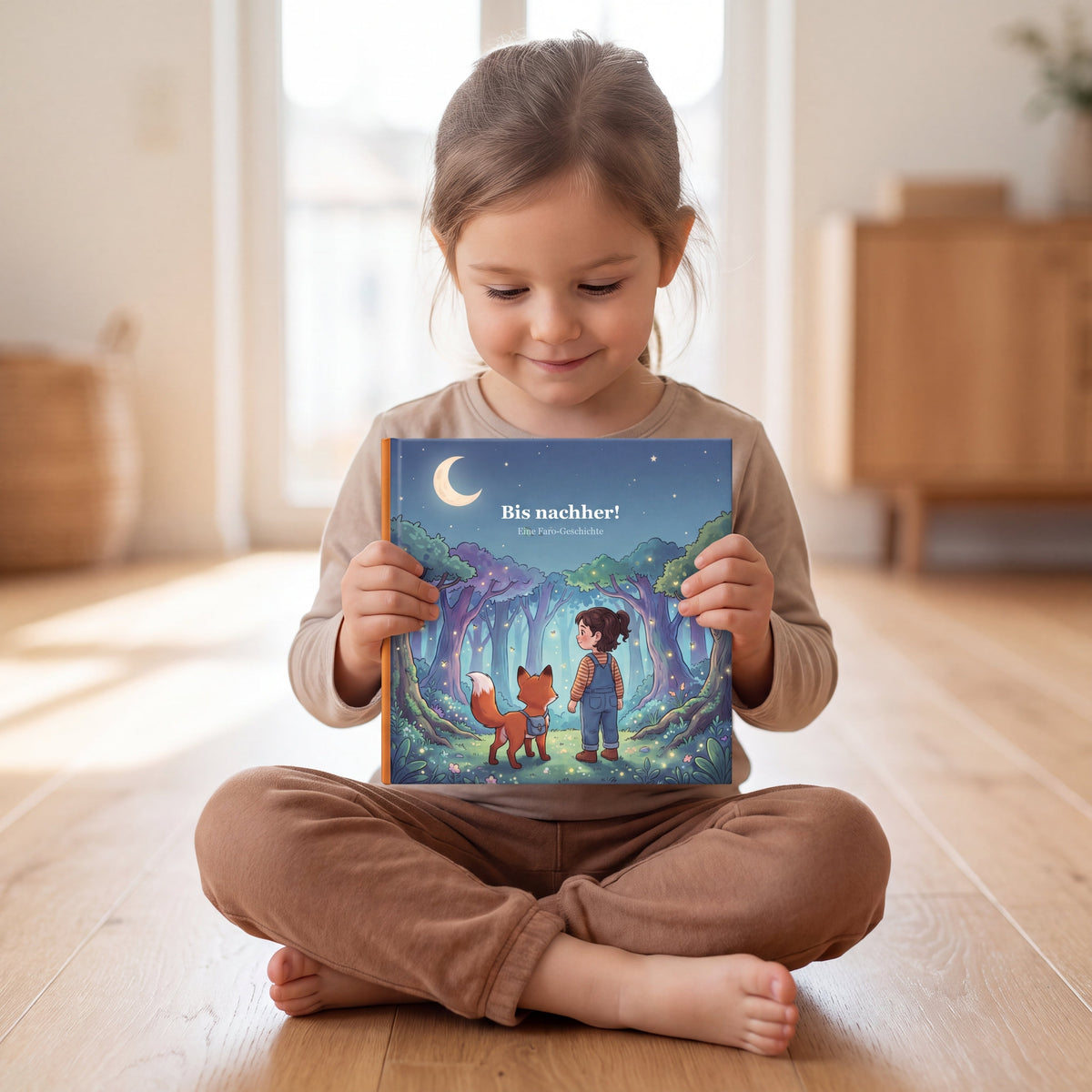 Kind haelt das Buch Bis nachher in beiden Haenden