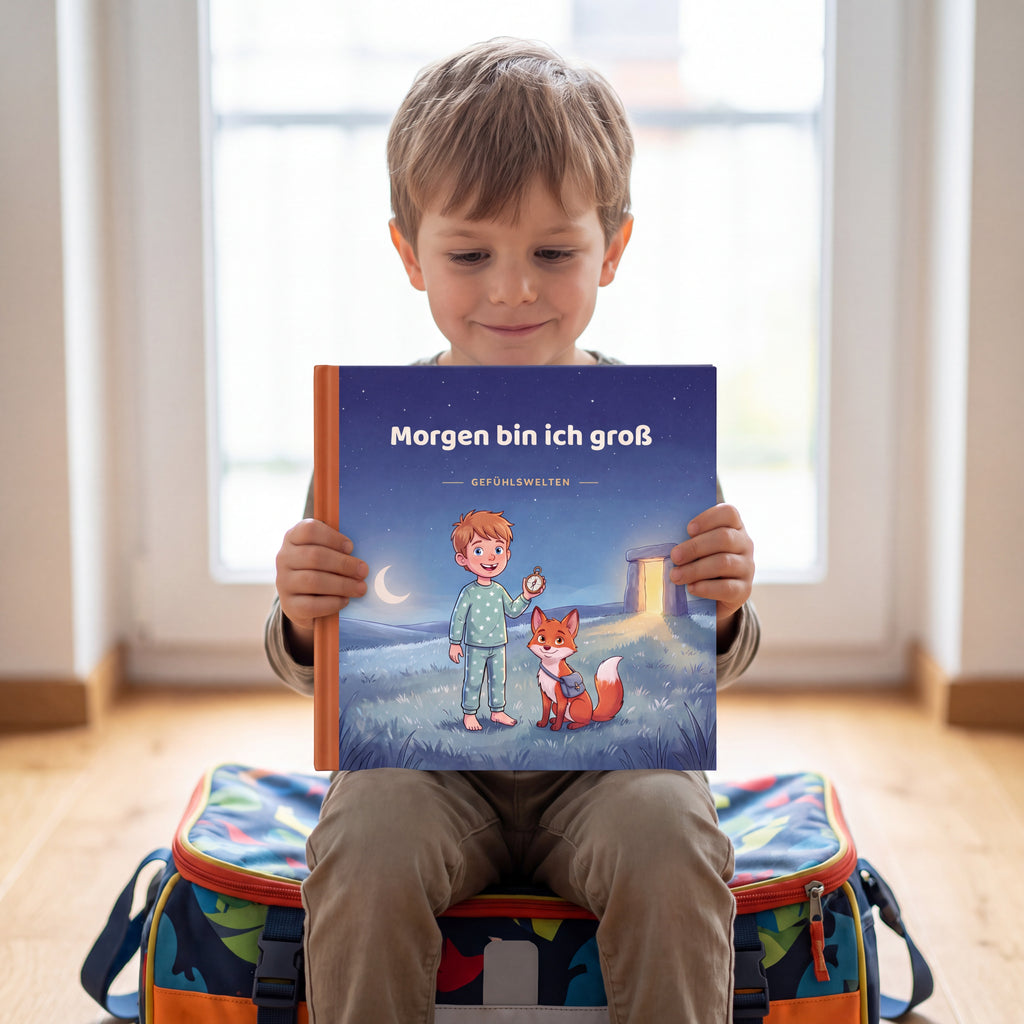 Morgen bin ich groß, Kind haelt das Buch