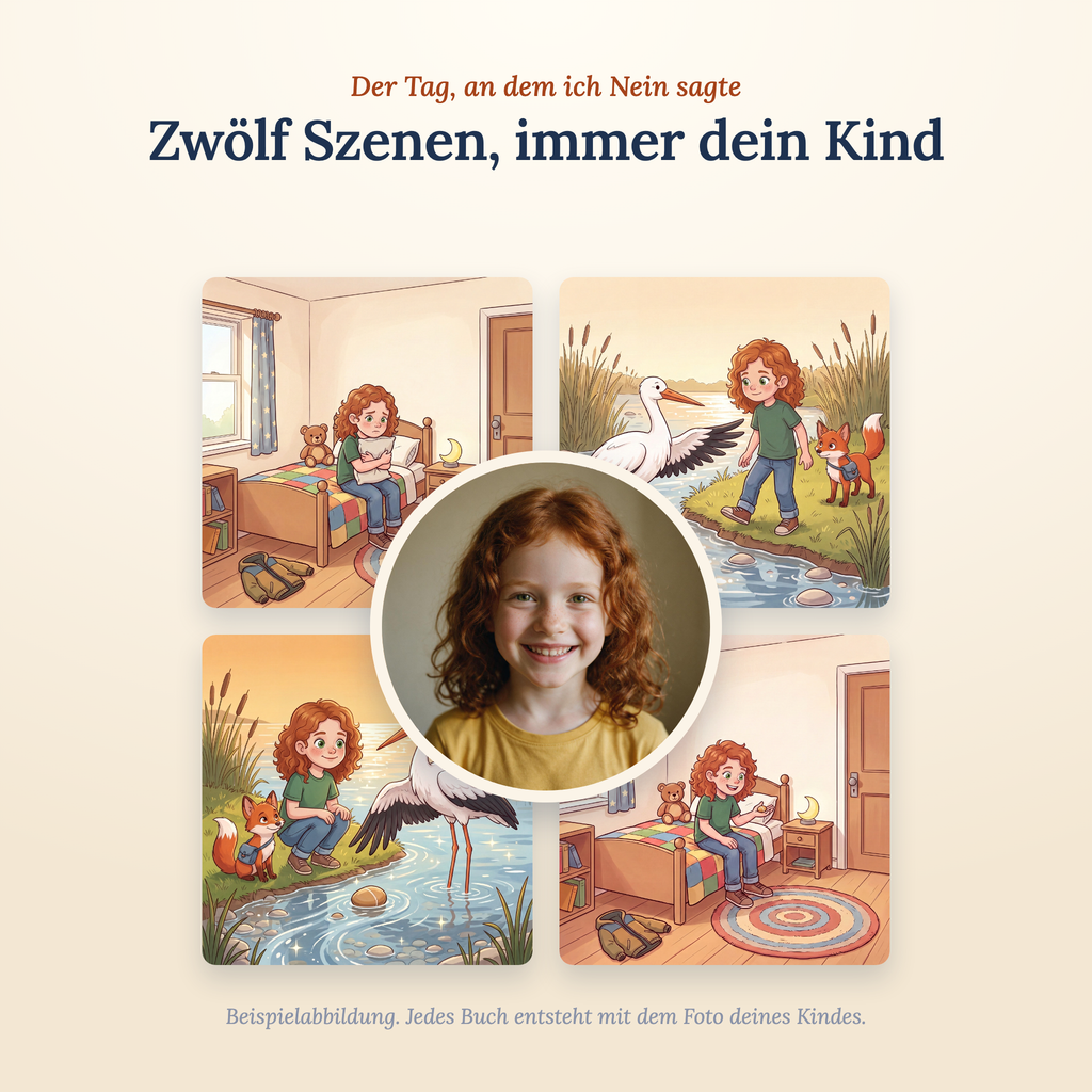 Der Tag, an dem ich Nein sagte, vier Szenen aus dem Buch mit deinem Kind, Beispielabbildung